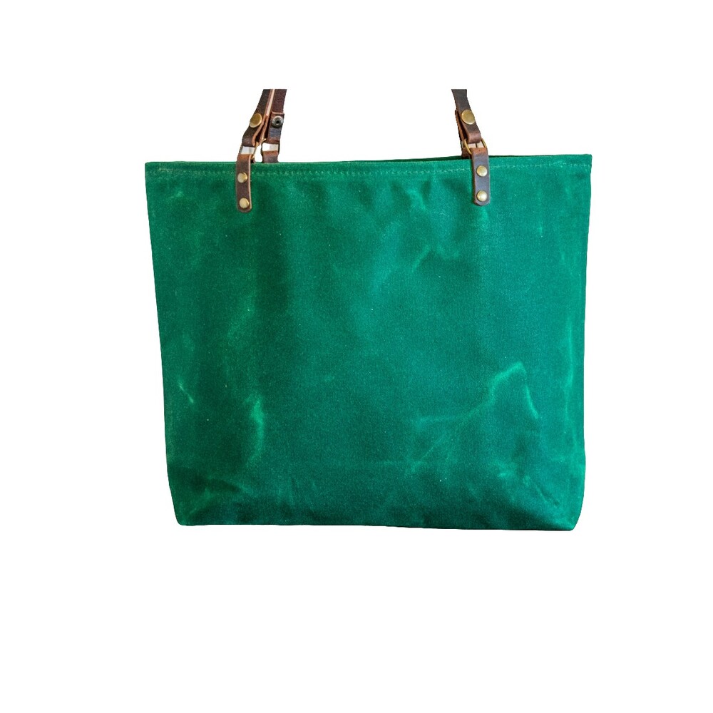 Waxed Canvas Shoulder Bag * Farmer's Market Tote * Emerald Green